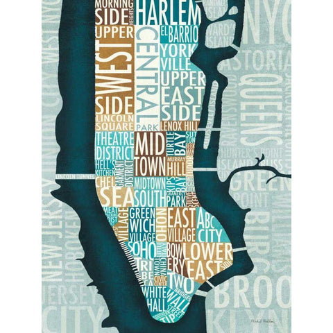 Manhattan Map Blue Brown  Black Modern Wood Framed Art Print with Double Matting by Mullan, Michael