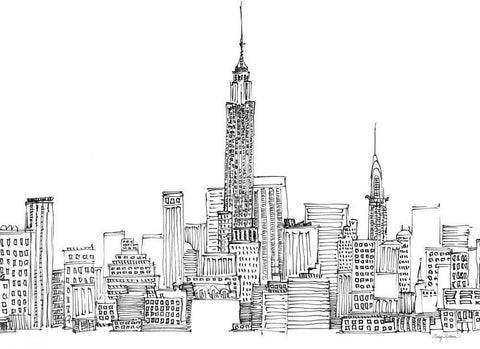 New York Skyline Crop Black Ornate Wood Framed Art Print with Double Matting by Tillmon, Avery