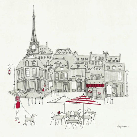 World Cafe  II - Paris Red Black Ornate Wood Framed Art Print with Double Matting by Tillmon, Avery