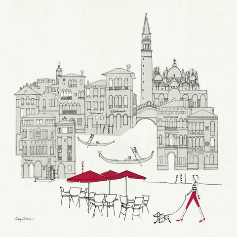 World Cafel IV - Venice Red Black Modern Wood Framed Art Print with Double Matting by Tillmon, Avery