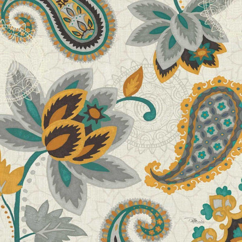 Decorative Nature II Turquoise Cream Gold Ornate Wood Framed Art Print with Double Matting by Pela Studio