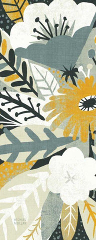 Vintage Bouquet Yellow Panel I Black Modern Wood Framed Art Print by Mullan, Michael