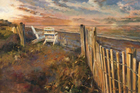 The Beach at Sunset Black Ornate Wood Framed Art Print with Double Matting by Hageman, Marilyn