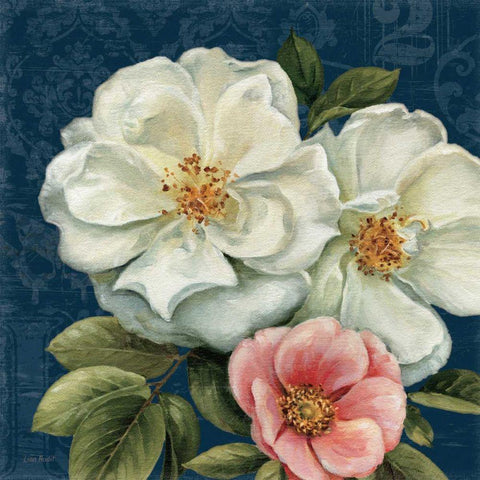 Floral Damask III on Indigo Black Ornate Wood Framed Art Print with Double Matting by Audit, Lisa