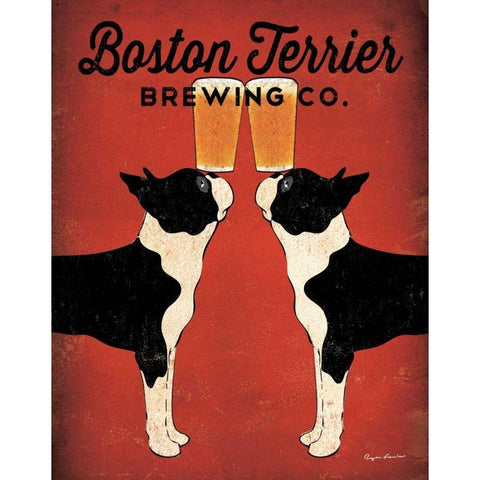 Boston Terrier Brewing Co White Modern Wood Framed Art Print by Fowler, Ryan