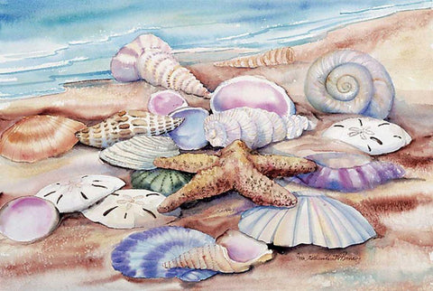 Seashells I Black Ornate Wood Framed Art Print with Double Matting by McKenna, Kathleen Parr