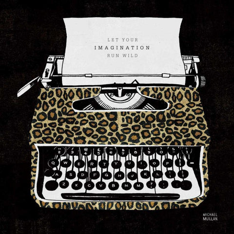 Analog Jungle Typewriter Black Modern Wood Framed Art Print by Mullan, Michael
