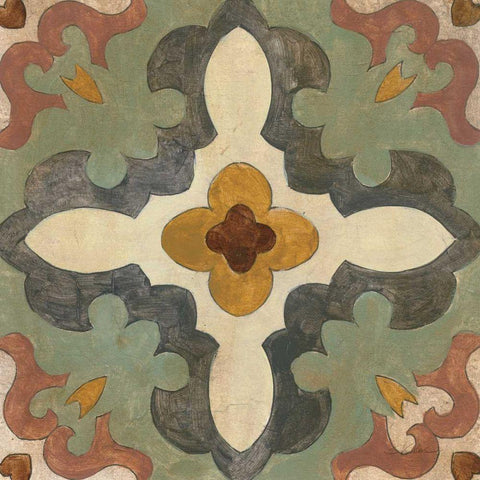 Andalucia Tiles B Color Black Ornate Wood Framed Art Print with Double Matting by Vassileva, Silvia