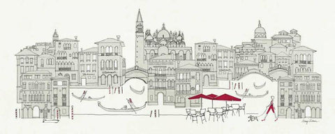 World Cafe Panel IV - Venice Red White Modern Wood Framed Art Print with Double Matting by Tillmon, Avery