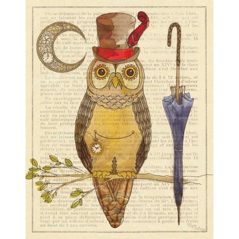 Steampunk Owl I Gold Ornate Wood Framed Art Print with Double Matting by DeNeige, Elyse