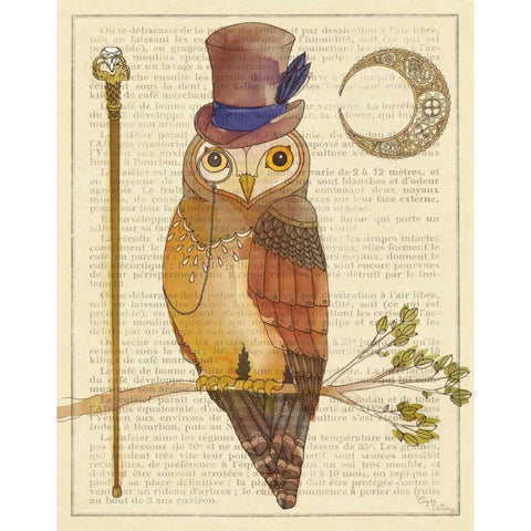 Steampunk Owl II White Modern Wood Framed Art Print by DeNeige, Elyse