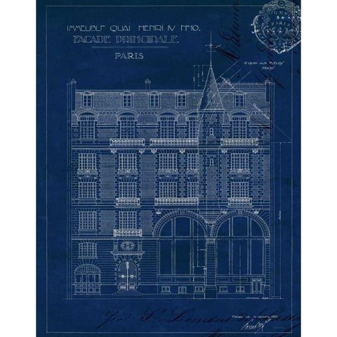 Quai Henri Blueprint I Black Modern Wood Framed Art Print with Double Matting by Wild Apple Portfolio