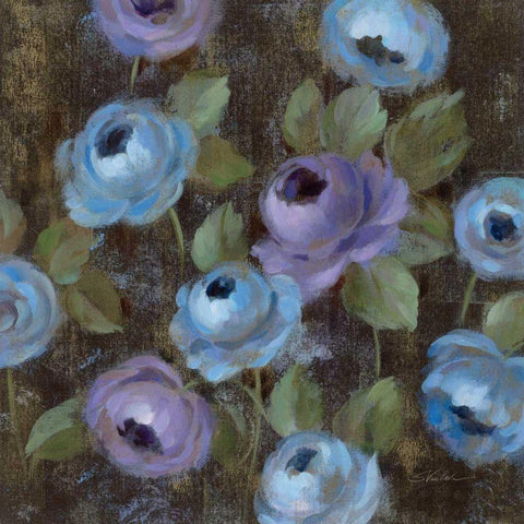 Blue Damask II Black Ornate Wood Framed Art Print with Double Matting by Vassileva, Silvia