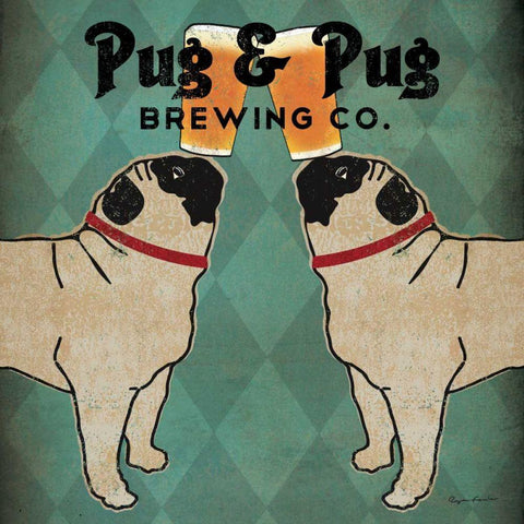 Pug and Pug Brewing Square Black Ornate Wood Framed Art Print with Double Matting by Fowler, Ryan