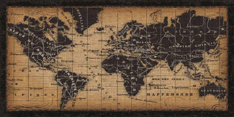 Old World Map Black Ornate Wood Framed Art Print with Double Matting by Pela Studio