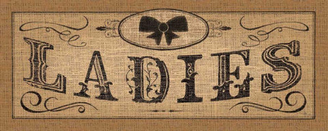 Le Restroom Burlap I Black Ornate Wood Framed Art Print with Double Matting by Pela Studio