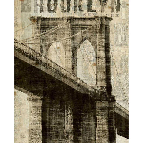 Vintage NY Brooklyn Bridge Gold Ornate Wood Framed Art Print with Double Matting by Mullan, Michael