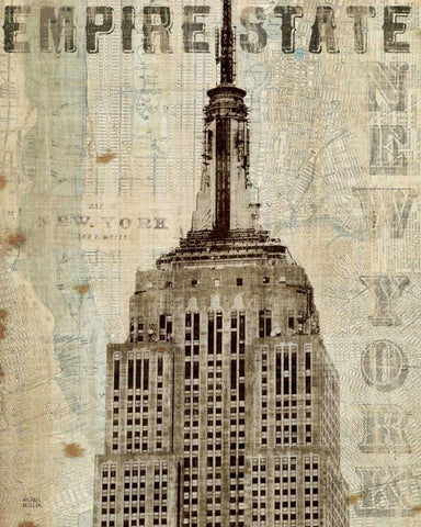 Vintage NY Empire State Building White Modern Wood Framed Art Print with Double Matting by Mullan, Michael