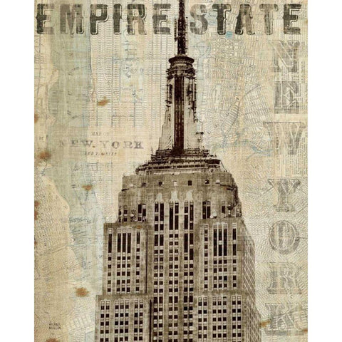 Vintage NY Empire State Building White Modern Wood Framed Art Print by Mullan, Michael
