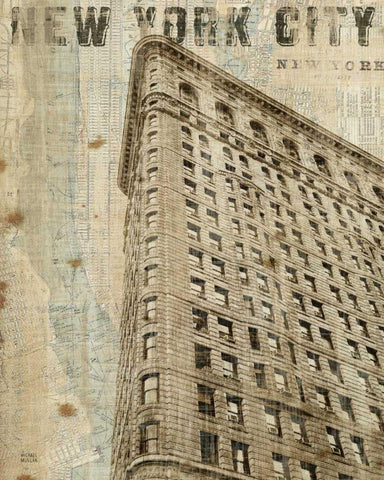 Vintage NY Flat Iron White Modern Wood Framed Art Print with Double Matting by Mullan, Michael
