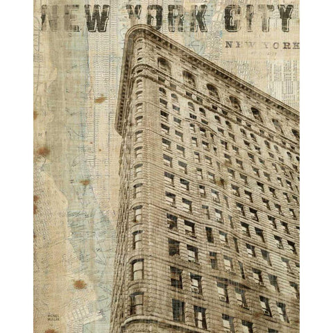 Vintage NY Flat Iron Black Modern Wood Framed Art Print by Mullan, Michael
