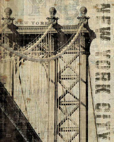 Vintage NY Manhattan Bridge White Modern Wood Framed Art Print with Double Matting by Mullan, Michael