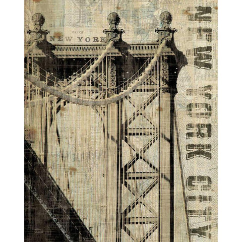 Vintage NY Manhattan Bridge Black Modern Wood Framed Art Print by Mullan, Michael