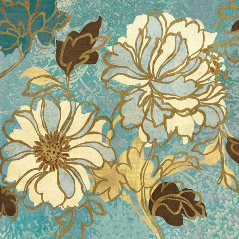 Sophias Flowers I Blue Gold Ornate Wood Framed Art Print with Double Matting by Wild Apple Portfolio