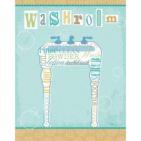 Bathroom Words Sink II Gold Ornate Wood Framed Art Print with Double Matting by Pela Studio