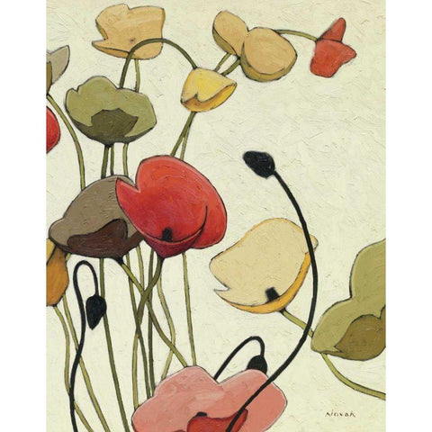 Pavots Ondule II Black Modern Wood Framed Art Print with Double Matting by Novak, Shirley