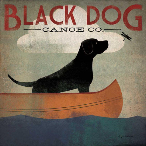 Black Dog Canoe White Modern Wood Framed Art Print by Fowler, Ryan