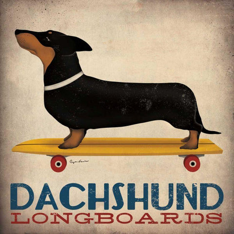 Dachshund Longboards White Modern Wood Framed Art Print by Fowler, Ryan