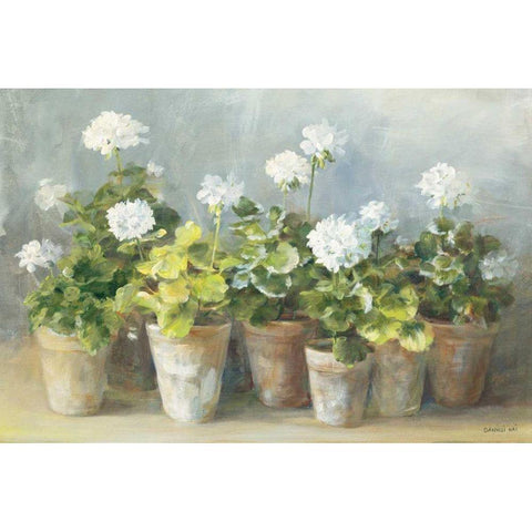 White Geraniums White Modern Wood Framed Art Print by Nai, Danhui