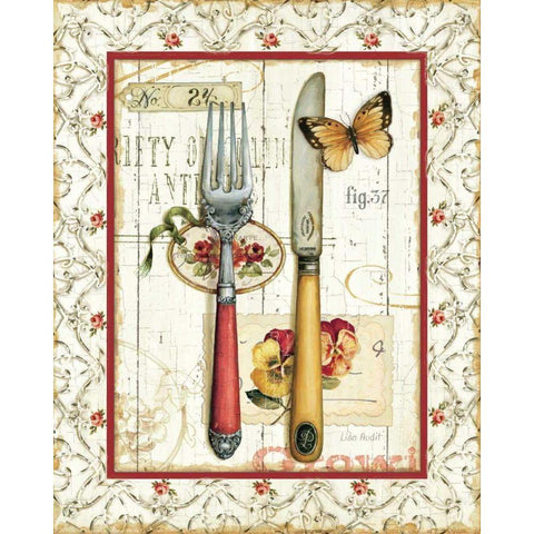 Rose Garden Utensils I Red Black Modern Wood Framed Art Print with Double Matting by Audit, Lisa