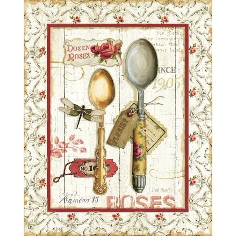 Rose Garden Utensils II Red Gold Ornate Wood Framed Art Print with Double Matting by Audit, Lisa