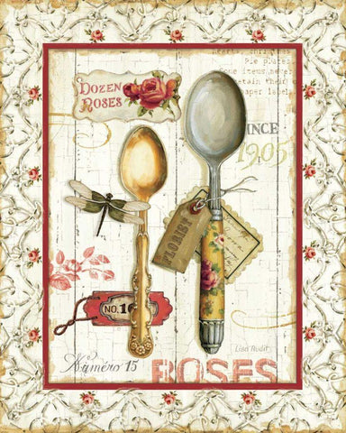 Rose Garden Utensils II Red Black Ornate Wood Framed Art Print with Double Matting by Audit, Lisa