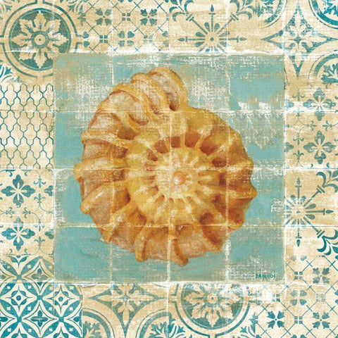 Shell Tiles I Blue White Modern Wood Framed Art Print by Nai, Danhui