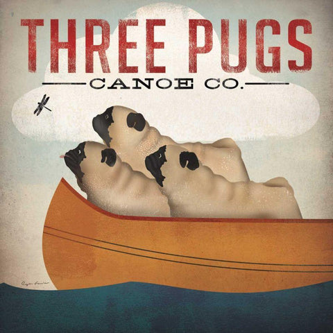 Three Pugs in a Canoe v Black Modern Wood Framed Art Print with Double Matting by Fowler, Ryan