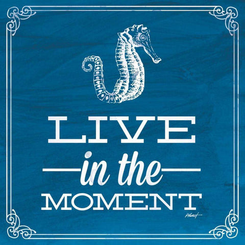 Live in the Moment Blue White Modern Wood Framed Art Print with Double Matting by Pertiet, Katie