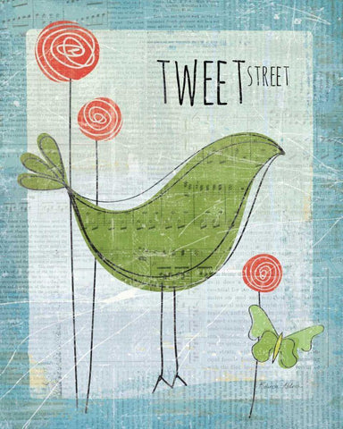 Tweet Street White Modern Wood Framed Art Print with Double Matting by Aldrich, Belinda