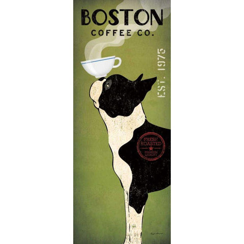 Boston Terrier Coffee Co White Modern Wood Framed Art Print by Fowler, Ryan