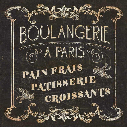 Parisian Signs Square I Black Ornate Wood Framed Art Print with Double Matting by Pela Studio