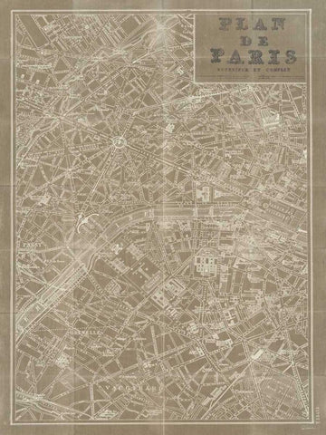 Blueprint Map Paris Taupe White Modern Wood Framed Art Print with Double Matting by Schlabach, Sue