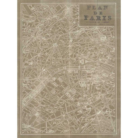 Blueprint Map Paris Taupe White Modern Wood Framed Art Print by Schlabach, Sue