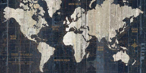 Old World Map Blue Black Ornate Wood Framed Art Print with Double Matting by Wild Apple Portfolio