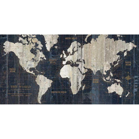 Old World Map Blue Black Modern Wood Framed Art Print with Double Matting by Wild Apple Portfolio