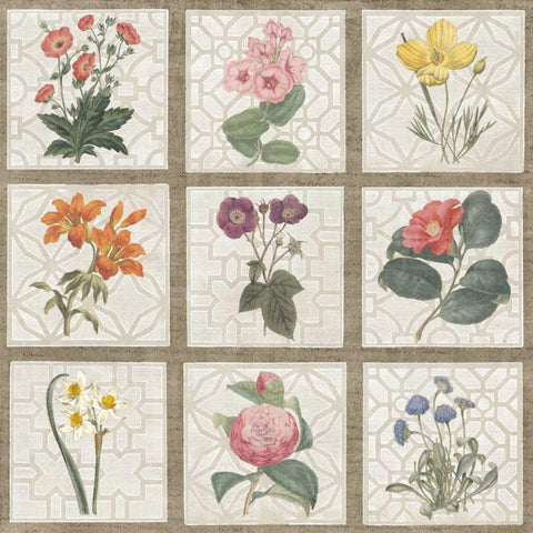 Monument Etching Tile Flowers Square II White Modern Wood Framed Art Print by Wild Apple Portfolio