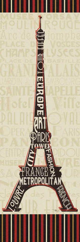 Paris City Words I Border Black Ornate Wood Framed Art Print with Double Matting by Pela Studio