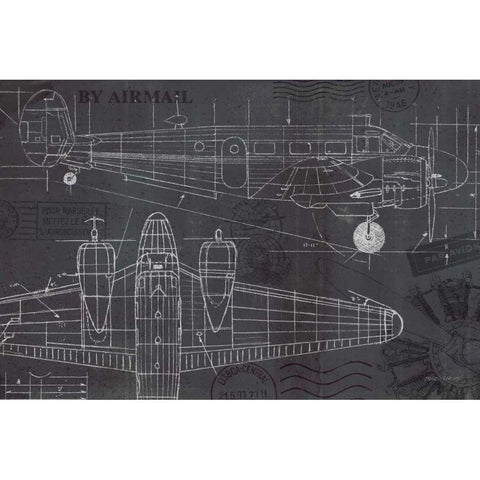 Plane Blueprint I Black Modern Wood Framed Art Print with Double Matting by Fabiano, Marco