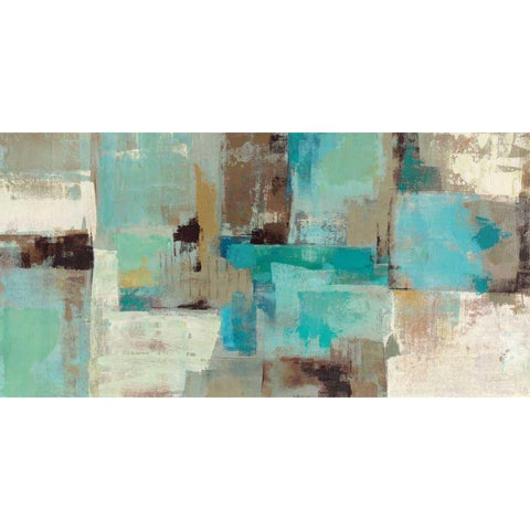 Teal and Aqua Reflections v2 Black Modern Wood Framed Art Print with Double Matting by Vassileva, Silvia